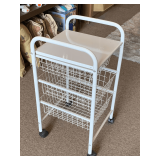 SMALL WHITE METAL ROLLING CART 13 1/2" WIDE X 14" DEEP X 26" TALL