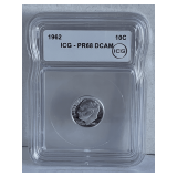 ICG GRADED PR68 DCAM PROOF SILVER 1962 CAMEO ROOSEVELT DIME