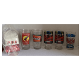 5 VINTAGE COLLECTIBLE GLASSES & BOX OF COCA-COLA PAPER NAPKINS