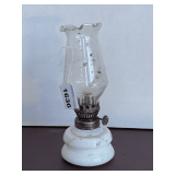 VINTAGE MINI MILK GLASS KEROSENE OIL LAMP 7" TALL