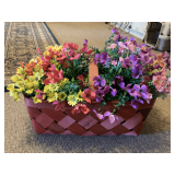 LARGE MARKET BASKET FULL OF REAL LOOKING ARTIFICIAL FLOWERS