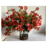 METAL/WICKER VASE WITH REAL LIKE ARTIFICIAL FLOWERS