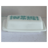 VINTAGE PYREX BUTTERPRINT AMISH TURQUOISE COVERED BUTTER DISH