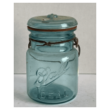 ANTIQUE BALL IDEAL AQUA MASON JAR W/ GLASS LID