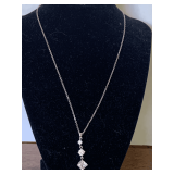 VINTAGE STERLING SILVER CHAIN WITH 2 CLEAR & 1 LIGHT PINK CZ PENDANT 17"