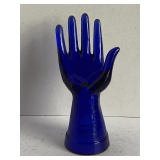 VINTAGE COBALT GLASS HAND/RING HOLDER 8" TALL