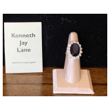 VINTAGE KENNETH JAY LANE PRINCESS SIMULATED SAPPHIRE RING IN ORIGINAL BOX SIZE 7