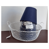 WHITE WINE BASKET 4 1/2" TALL X 12" ROUND & 5 NEW NAVY SMALL SHADES 5" TALL X 6" ROUND