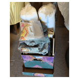 BOX LOT OF MATERIAL, VINTAGE SEWING PATTERNS & MORE