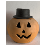ORANGE CLAY PUMPKIN WITH HAT 11" TALL
