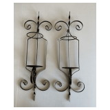 PAIR BRONZED METAL CANDLE WALL SCONCES/PLANT HOLDERS 29" LONG