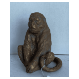 VINTAGE CERAMIC BRONZE SITTING MONKEY 9 1/2" TALL X 7 1/2" WIDE