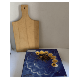 WOOD CUTTING BOARD & NEW GLASS EGG/RELISH DISH IN BOX
