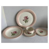 VINTAGE HOMER LAUGHLIN EGGSHELL SWING MOSS ROSE 5 PLACE SETTING
