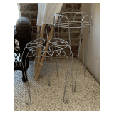 2 SILVER PLANT STANDS 15" TALL, 21" TALL