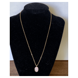 14K HGE GOLD CHAIN & PENDANT WITH PINK STONE 16"