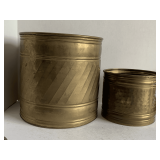 2 BRASS PLANTERS (11" TALL, 6" TALL) - WOODEN CRATE NOT INCLUDED