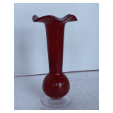 VINTAGE RUBY RED ART GLASS FLUTED VASE 8" TALL