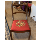 ANTIQUE MAHOGANY SIDE CHAIR W/ CARVED BACK & NEEDLEPOINT SEAT