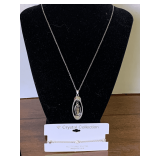 NEW SILVERTONE BRACELET WITH AUSTRALIAN CRYSTAL 7" & SILVERTONE CHAIN LINK NECKLACE WITH ABALONE PENDANT 16"