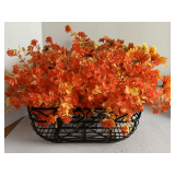 WIRE METAL BASKET FULL OF REAL LOOKING ARTIFICIAL FLOWERS