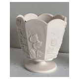 VINTAGE SHELL PINK MILK GLASS NAPCO "PANELLED GRAPE" VASE 5" TALL