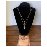 NEW PORCELAIN ROSE NECKLACE & 2 GOLDTONE CROSS NECKLACES