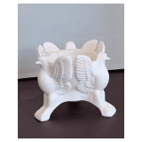 VINTAGE JEANNETTE SHELL PINK SMALL GLASS 3 FOOTED EAGLE CANDLE HOLDER "LOMBARDI" 3" TALL X 3 1/2" WIDE