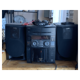 SONY 50 CD PLAYER AM/FM RADIO/CASSETTE MHC-F100 STEREO SYSTEM W/ 2 SPEAKERS (WORKS)