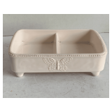 VINTAGE SHELL PINK JEANNETTE MILK GLASS CIGARETTE BOX W/ BUTTERFLY PATTERN 6" X 4 1/2" X 1 7/8"