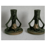 PAIR OF VINTAGE ROSEVILLE POTTERY CANDLESTICKS "MAGNOLIA" 5" TALL