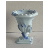 VINTAGE BLUE/WHITE SLAG GLASS TOOTHPICK HOLDER 3 1/2" TALL