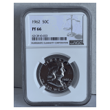 NGC GRADED PF66 SILVER PROOF 1962 FRANKLIN HALF DOLLAR