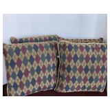 4 MATCHING THROW PILLOWS - CAMEL/WHITE/NAVY/DARK GREEN 15" SQUARE