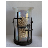 TALL WROUGHT IRON CYLINDER GLASS CANDLE HOLDER 12 1/2" TALL X 8" ROUND