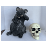LARGE STANDING FAKE BLACK RAT 14" TALL & PLASTIC SKULL