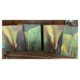 4 LEAF PRINTS ON CANVAS 18X24 & HAND PAINTED PINK FLAMINGO ON CANVAS 20X16