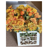 CRATE FULL OF ORANGE SILK MUMS & ASTERS