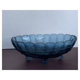 VINTAGE LARGE INDIANA GLASS IRIDESCENT BLUE CARNIVAL GLASS FRUIT BOWL