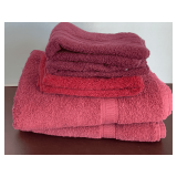 BURGUNDY TOWEL SET TO INCLUDE 2 BATH TOWELS & 3 HAND TOWELS
