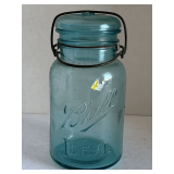 VINTAGE BALL IDEAL AQUA BLUE GLASS MASON JAR W/ LID 7" TALL