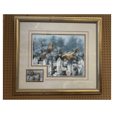 DOUBLE SIGNED PRINT BY BRADLEY JACKSON "BEAUTIFUL SPRING CARDINALS" 32X28