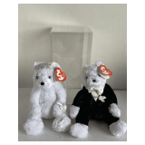 2 TY BEANIES - 2002 "BRIDE" BEAR IN CASE & 2002 "GROOM"