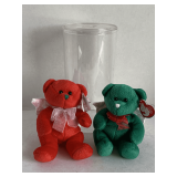 2 TY BEANIES - 2007 "HARK" GREEN CHRISTMAS BEAR & 2007 "HARK" RED CHRISTMAS BEAR - IN 1 CASE