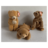3 TY BEANIE BABIES - 1998 "HOPE" W/ TAG ERROR, 1993 "CUBBIE" NO HANG TAG & 1999 "PECAN"