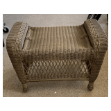 BROWN WICKER SMALL BENCH 27" WIDE X 17" DEEP X 19" TALL