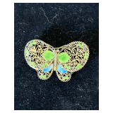 ANTIQUE ITALIAN 800 SILVER FILIGREE CANNETILLE PLIQUE A JOUR COLOR ENAMEL BUTTERFLY BROOCH