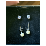 PAIR PEARL STUD EARRINGS & PAIR 10K GOLD STUD EARRINGS WITH GENUINE STONES