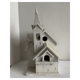 WHITE WOODEN CHURCH DECORATIVE BIRDHOUSE 16" TALL X 9" WIDE