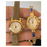 VINTAGE JAI 17 JEWEL LADIES WATCH & VINTAGE LADIES ELGIN WITH BLUE & CRYSTAL STONES